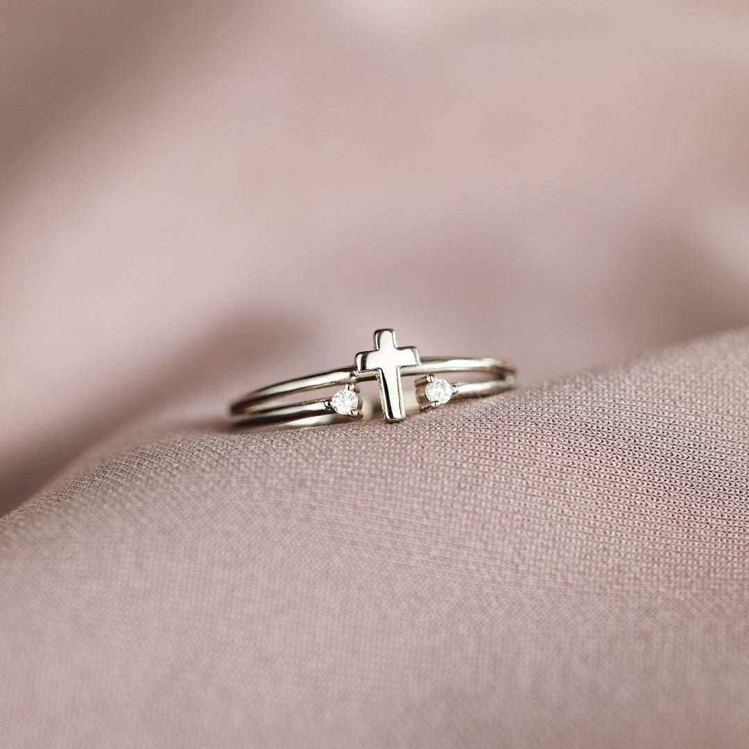 To My Loving Mother Double Gem Cross Ring