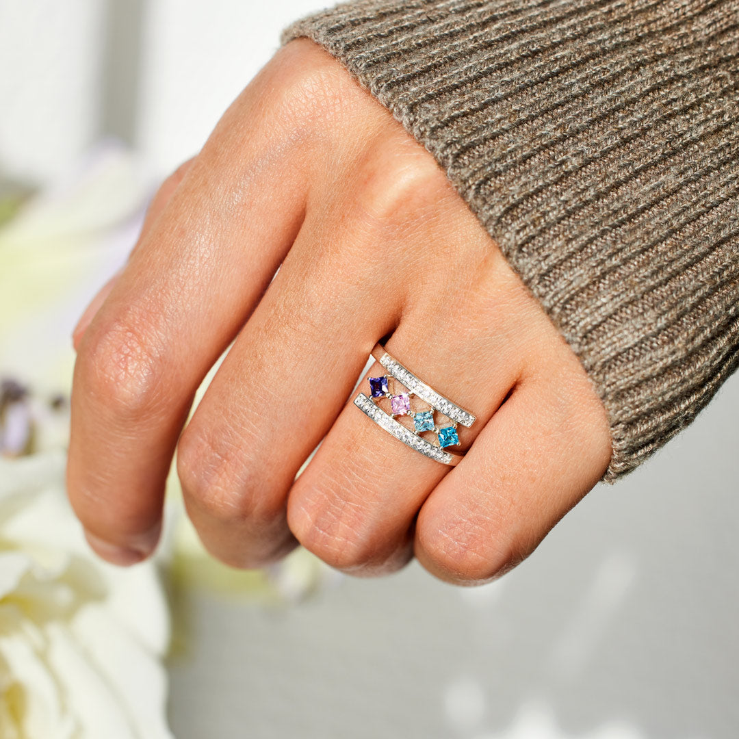 1-8 Princess-Cut Birthstones Wrap Ring