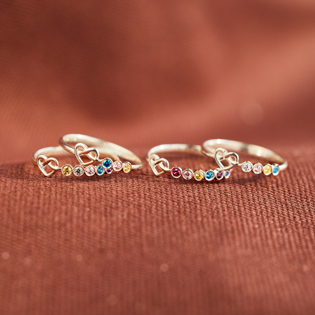 1-6 Birthstones Heart Knot Ring Band