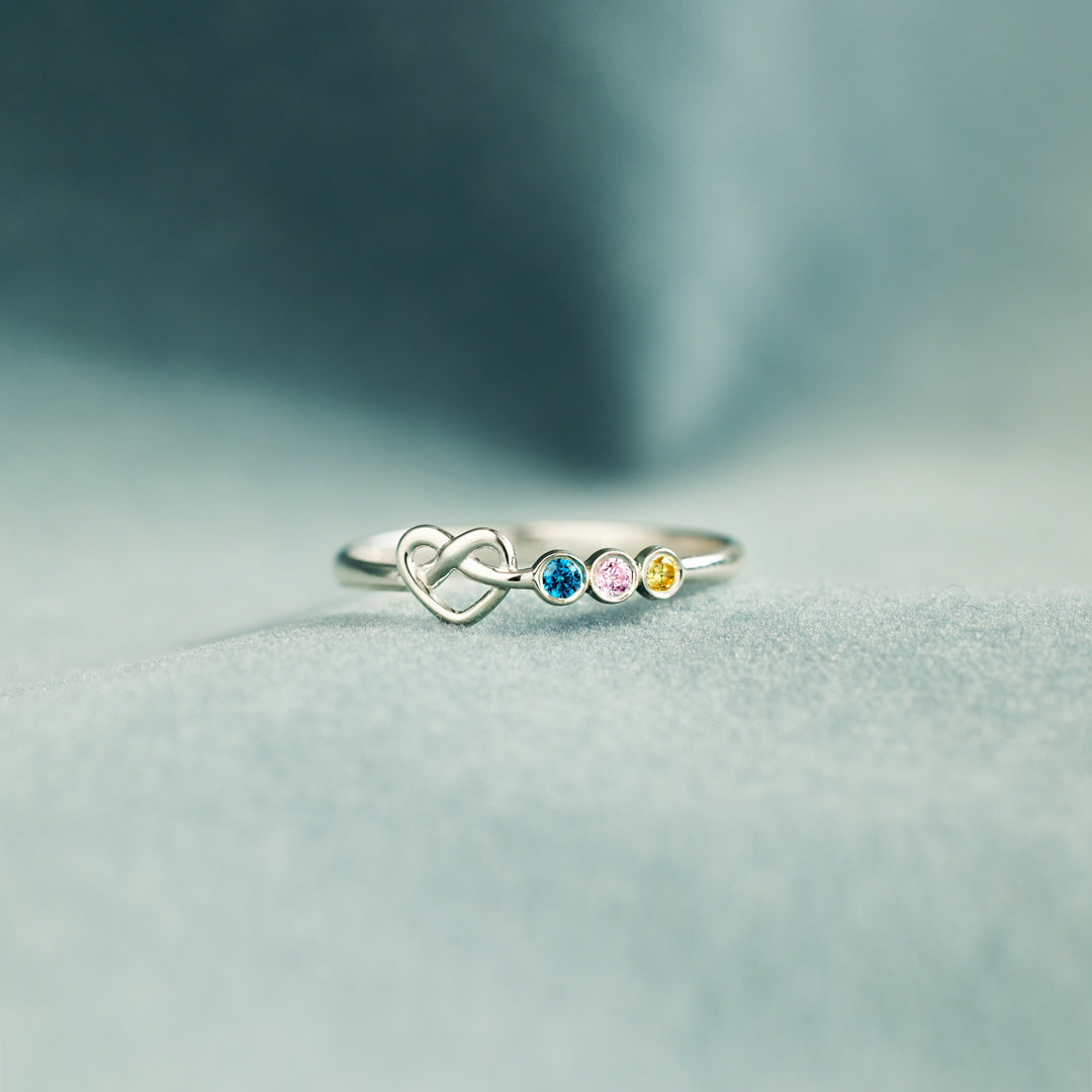 1-6 Birthstones Heart Knot Ring Band