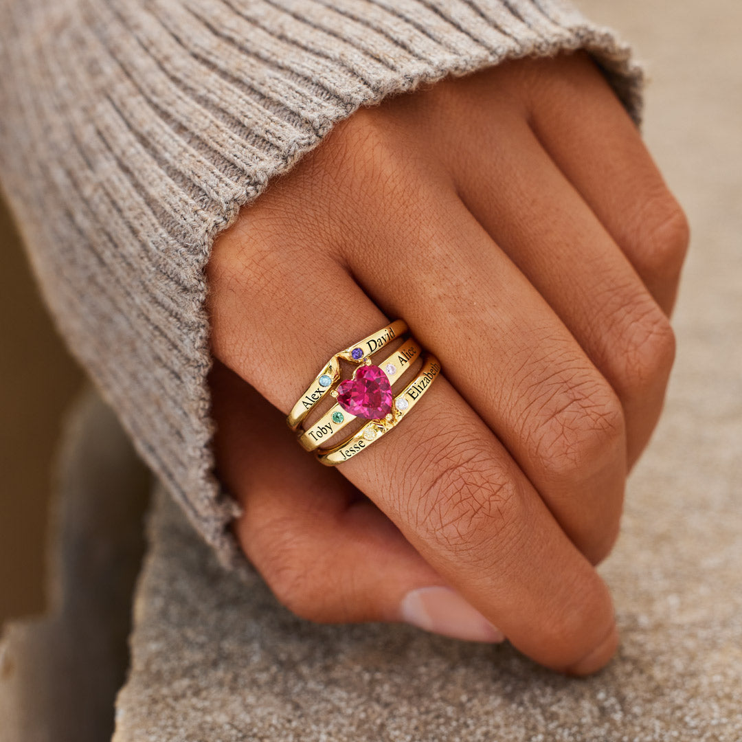 Nana's Valentines 1-6 Names & Birthstones Multi-Band Heart Ring