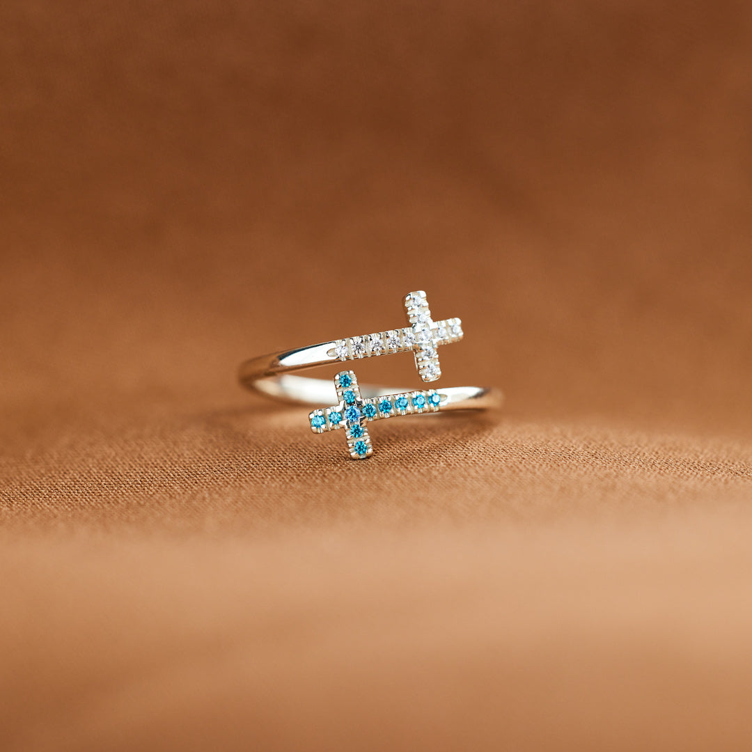 Sister In Christ Pavé Double Cross Ring