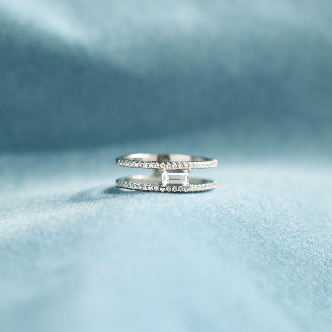 Parallel Paths Square Cut Pavé Double Band Ring