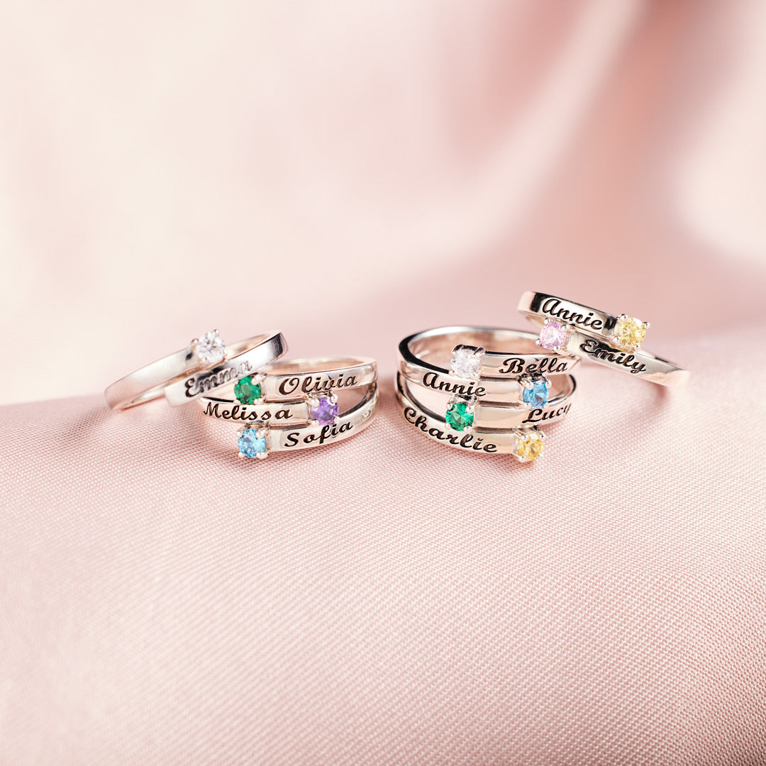 Mama's Valentines 1-4 Names&Birthstones Wrap Ring