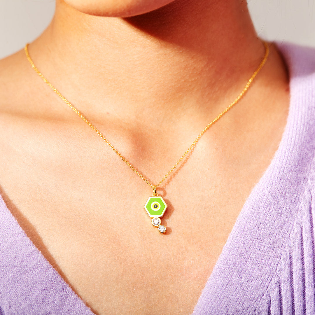 Hexagon Enamel Evil Eye Necklace