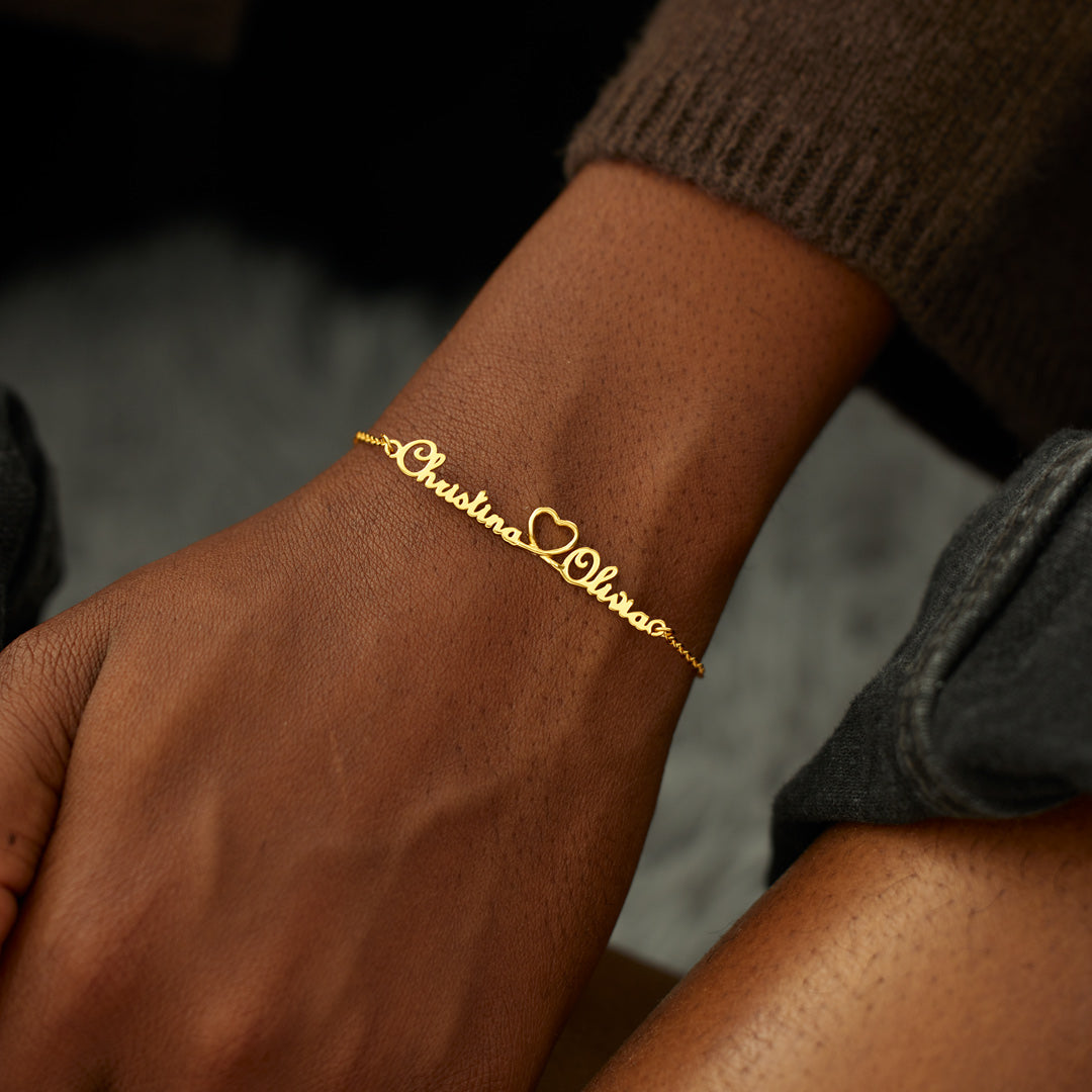 Mother & Daughter Bond is Tied by Angel's Hand Two Names Heart Bracelet