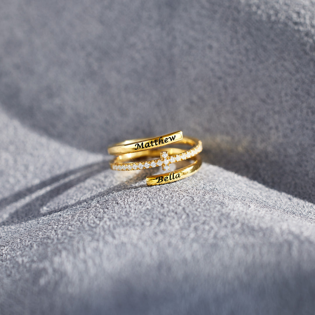 Engraving Names Cross Ring