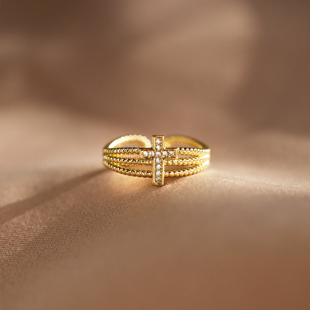 Pray Big Worry Small Triple Band Cross Ring