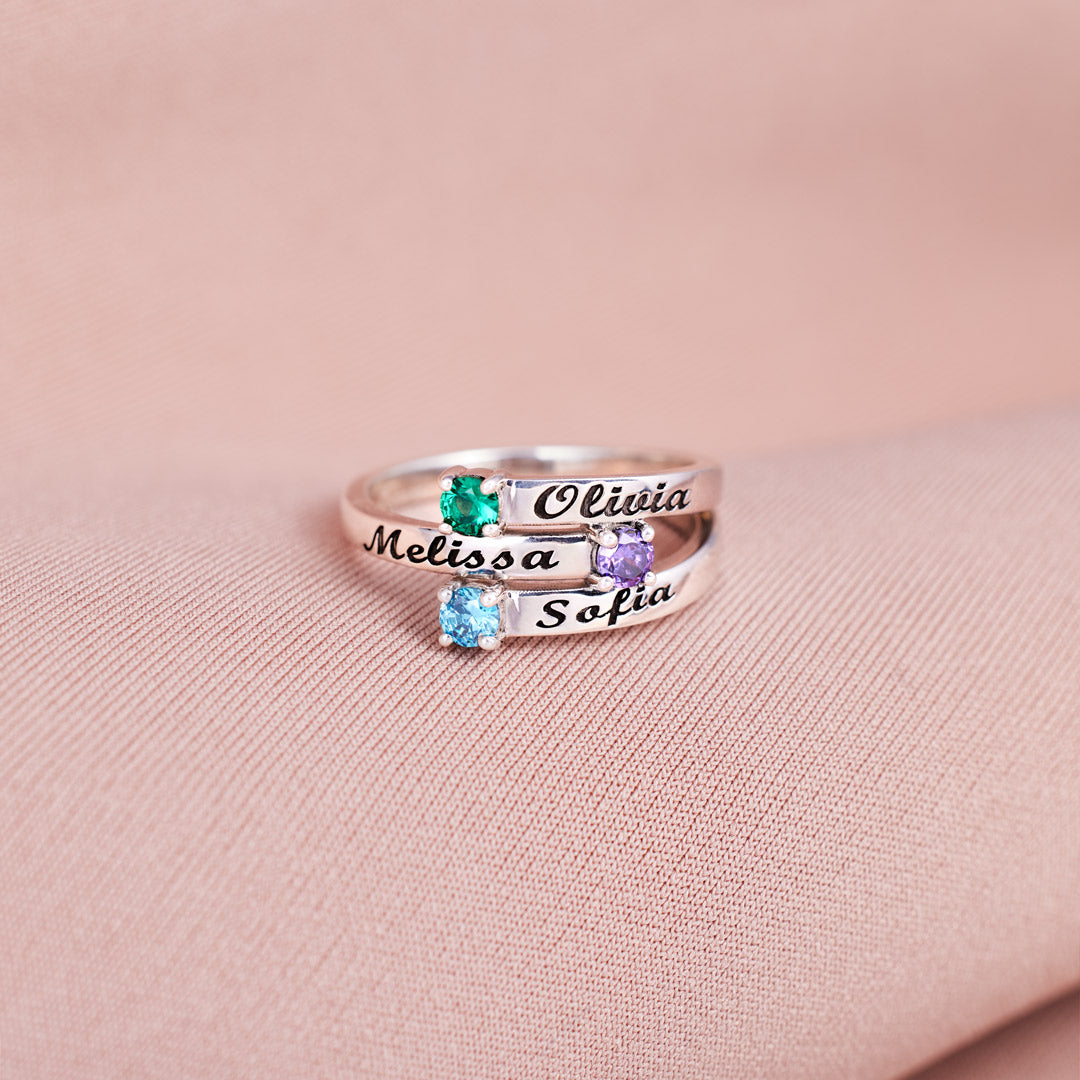 Mama's Valentines 1-4 Names&Birthstones Wrap Ring