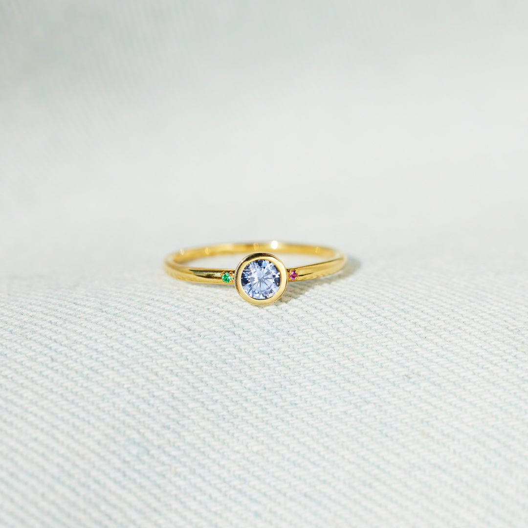 Mom And 1-6 Kids Birthstones Bezel Set Ring