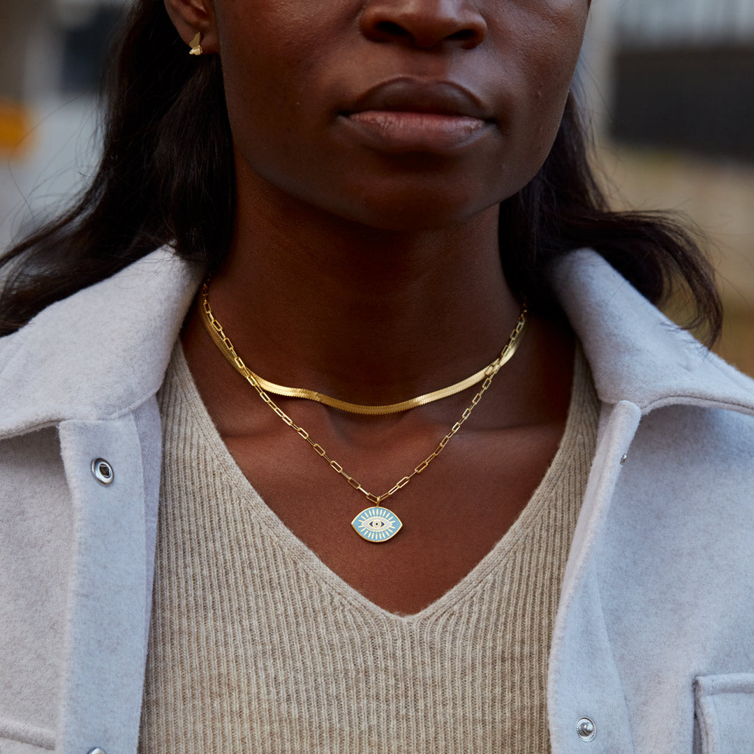 Golden Enamel Evil Eye Layered Necklace Set