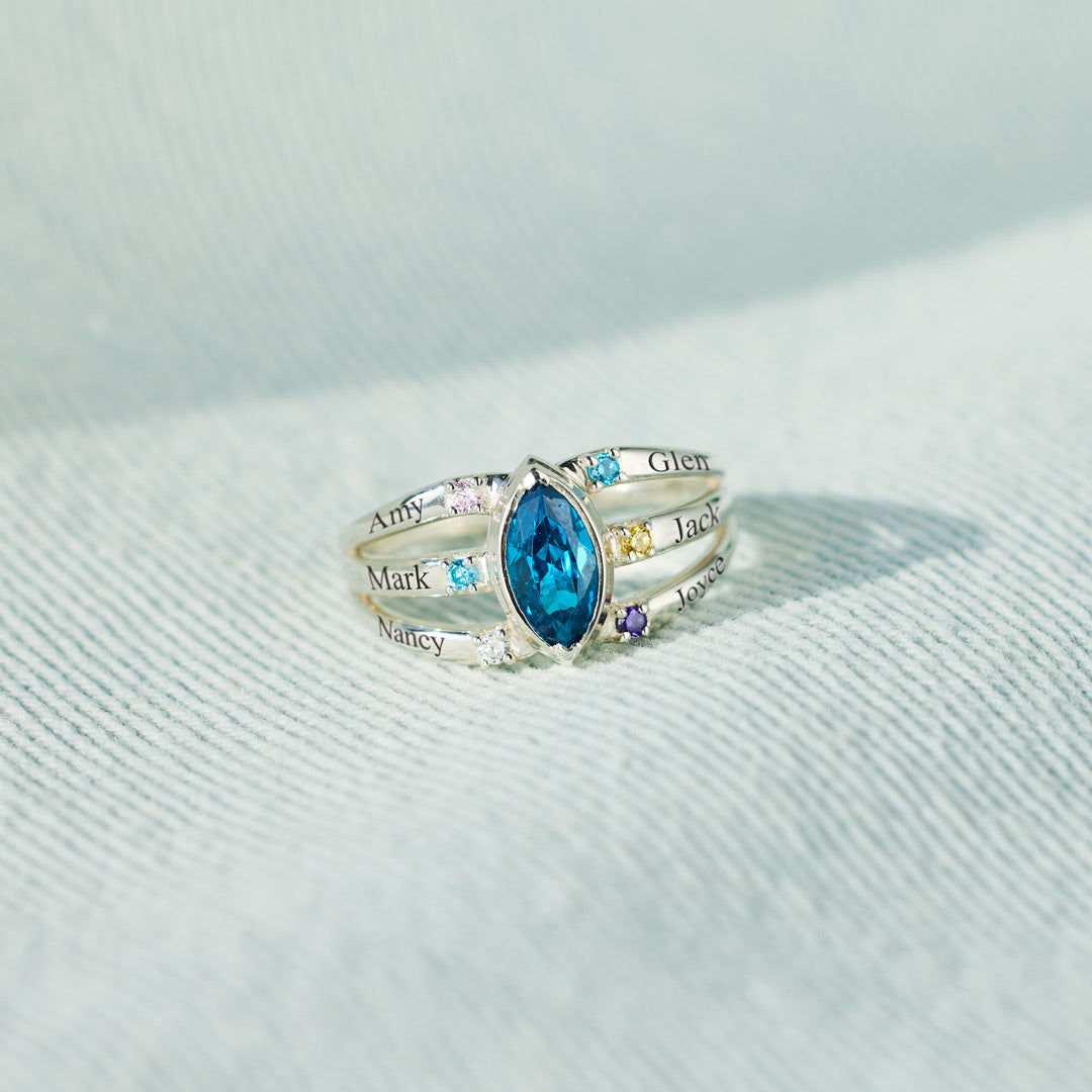 1-8 Names & Birthstones Marquise Ring