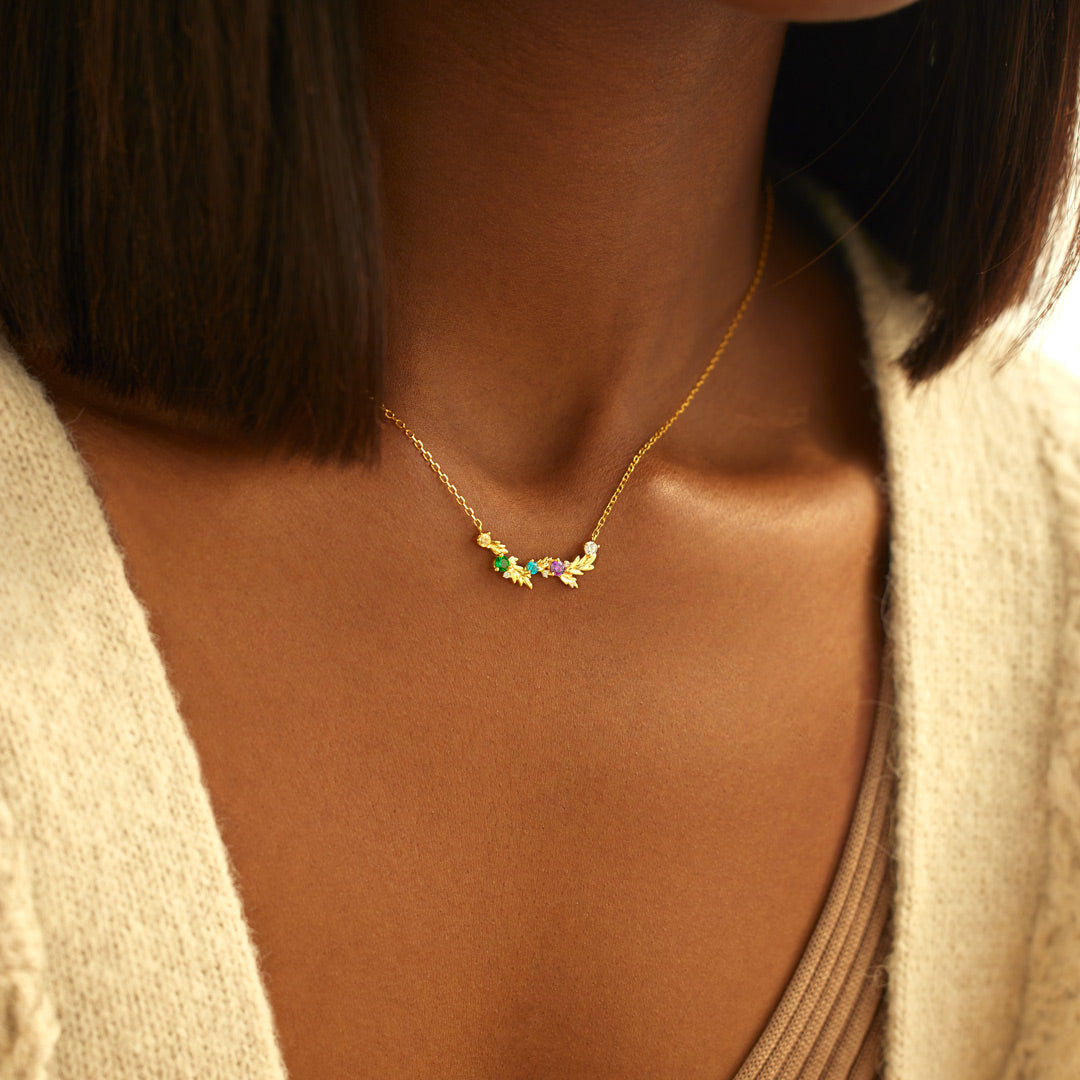 Nana's Gem on the Family Branch 1-6 Birthstones Leaf Necklace