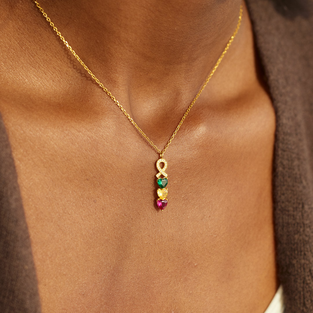 Forever Connected Together 1-8 Birthstones Linking Hearts Necklace