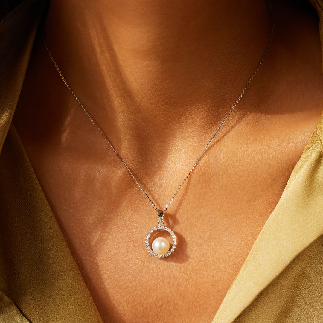Pearl Pavé Circle Necklace