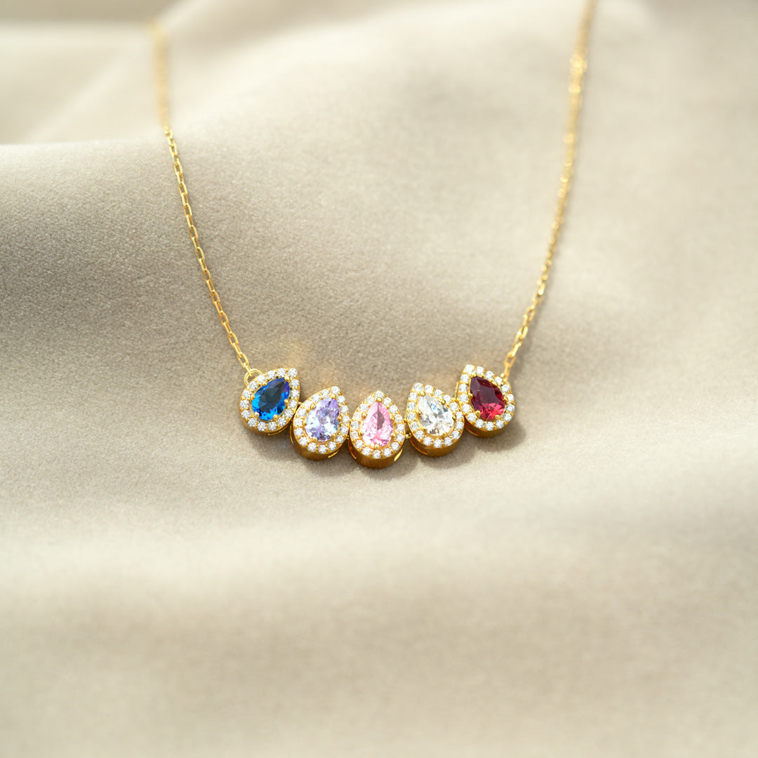 Custom 1-14 Teardrop Birthstone Necklace, Gift for Mom/Grandma/Wife