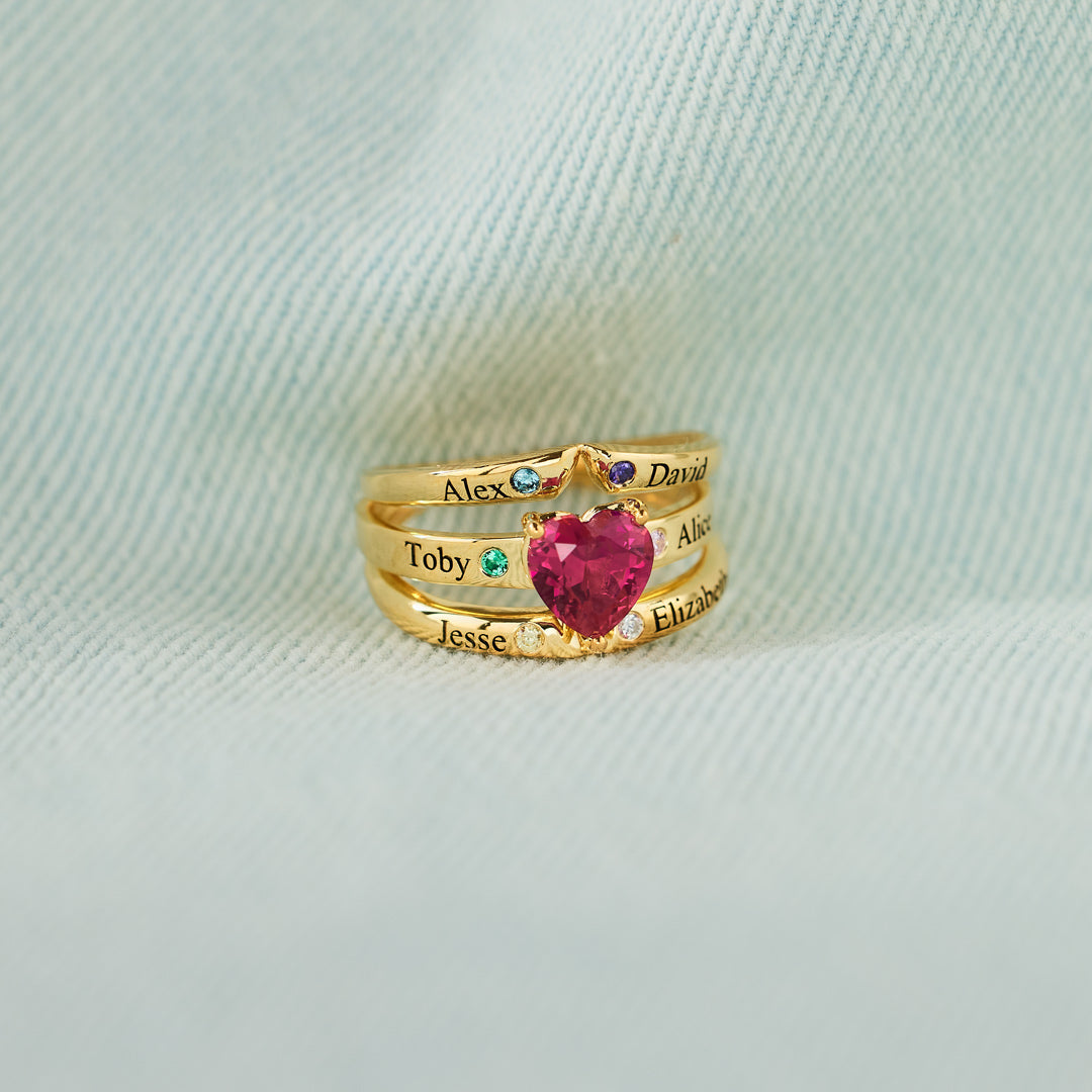 Mama's Valentines 1-6 Names & Birthstones Multi-Band Heart Ring
