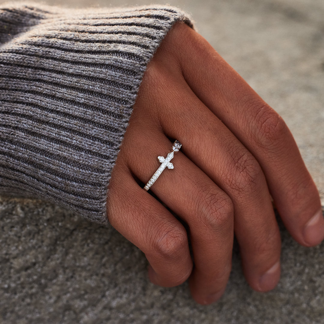 Let Go & Let God Pavé Sideways Cross Ring