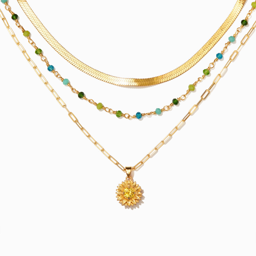 Sunflower Triple Layered Necklace Set