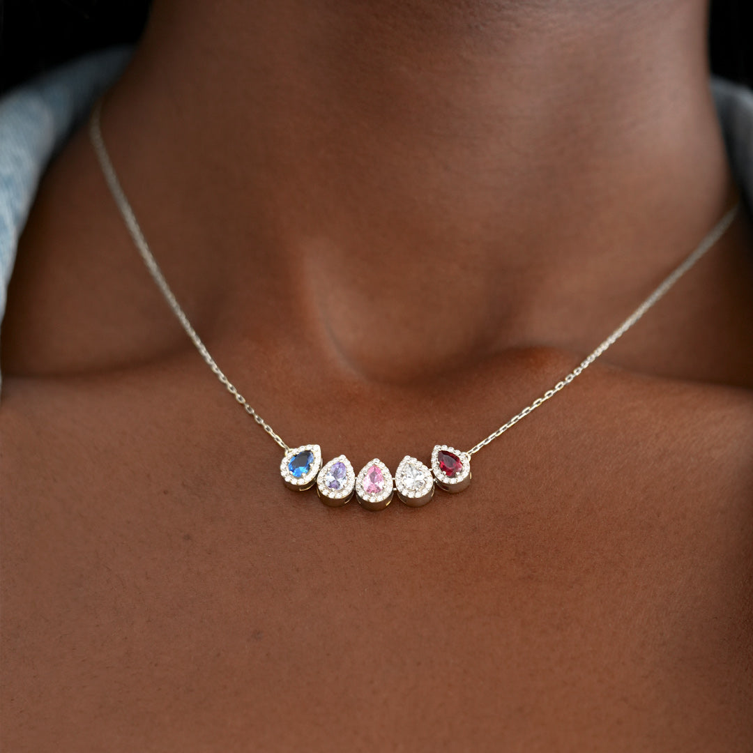 Custom 1-14 Teardrop Birthstone Necklace, Gift for Mom/Grandma/Wife