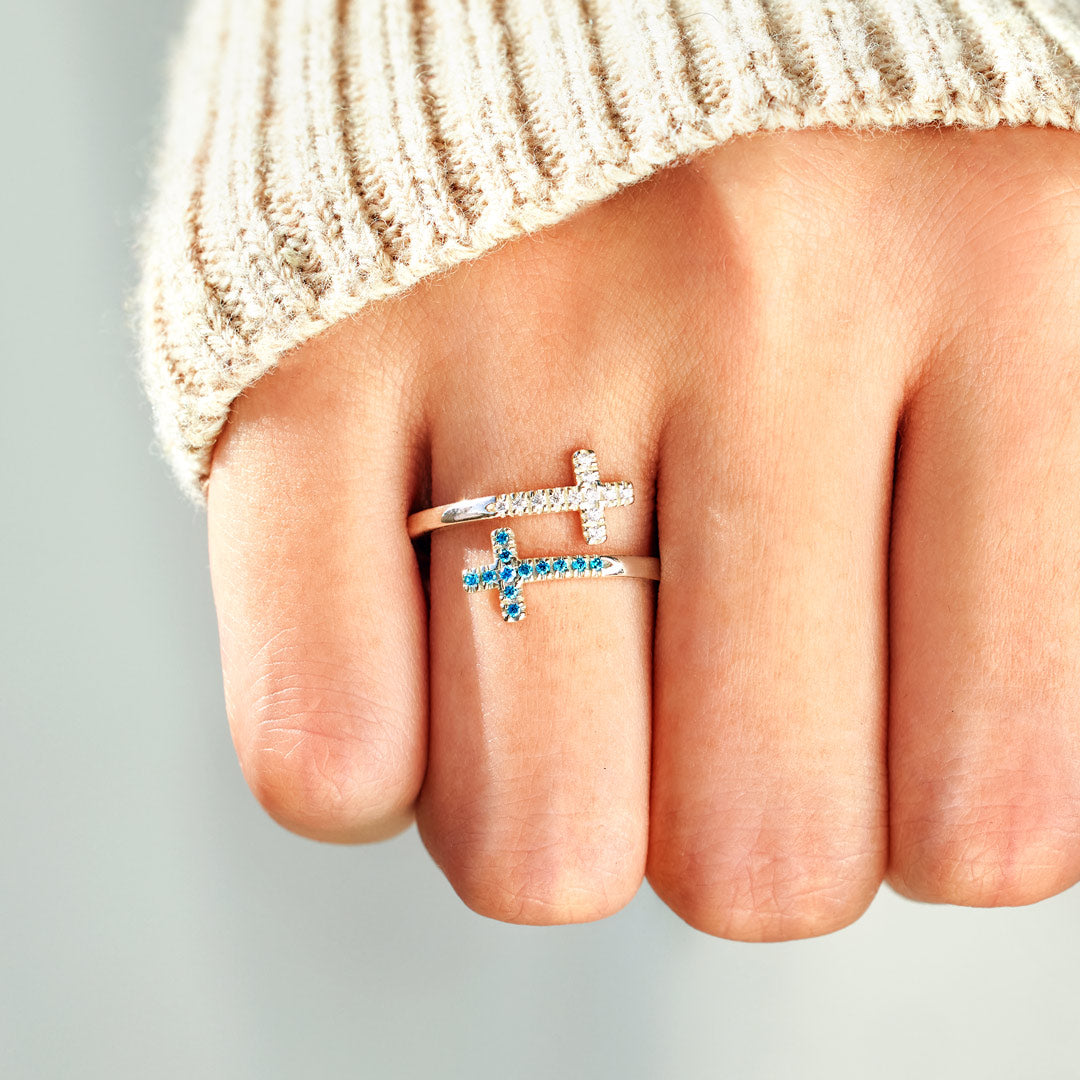 Sister In Christ Pavé Double Cross Ring