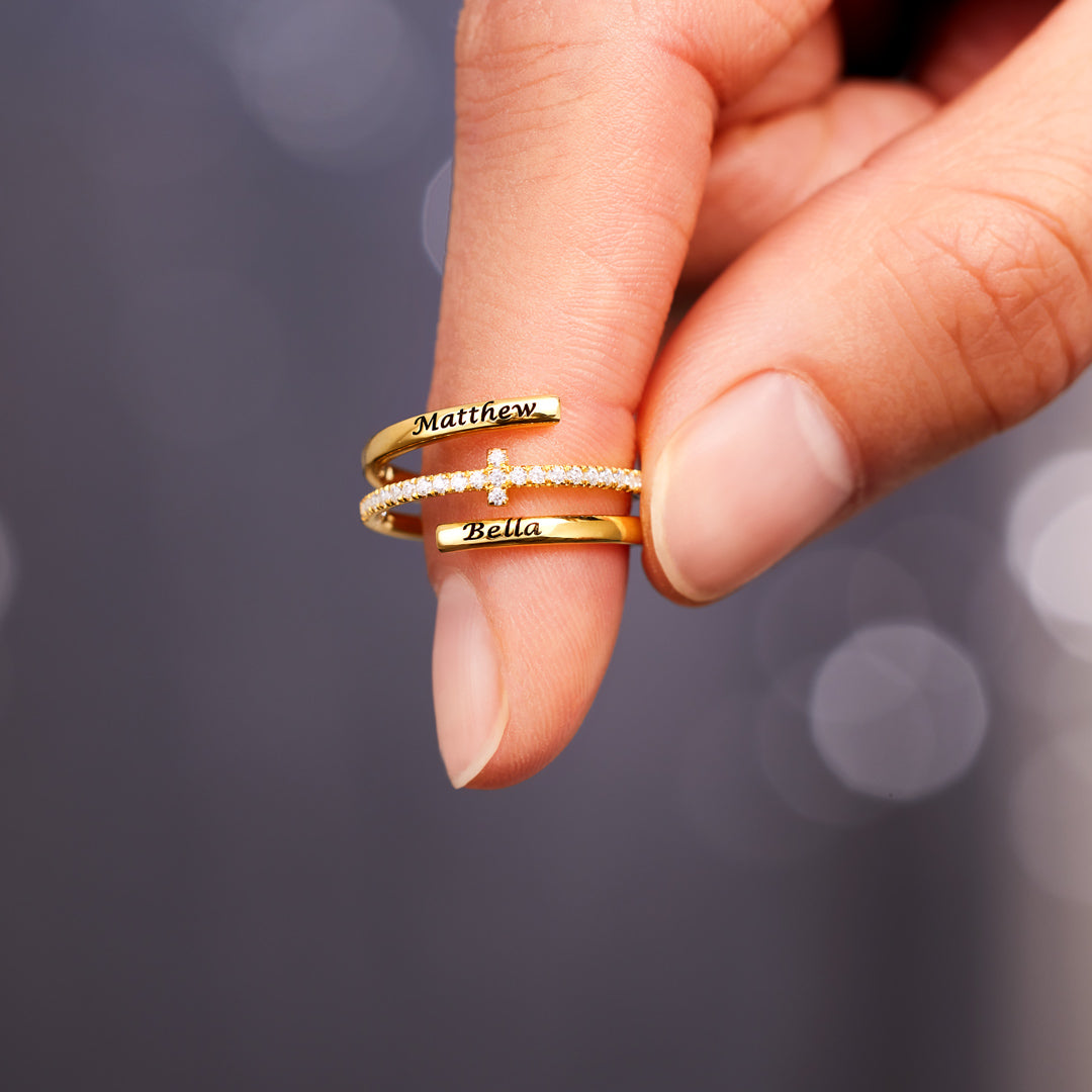 Engraving Names Cross Ring