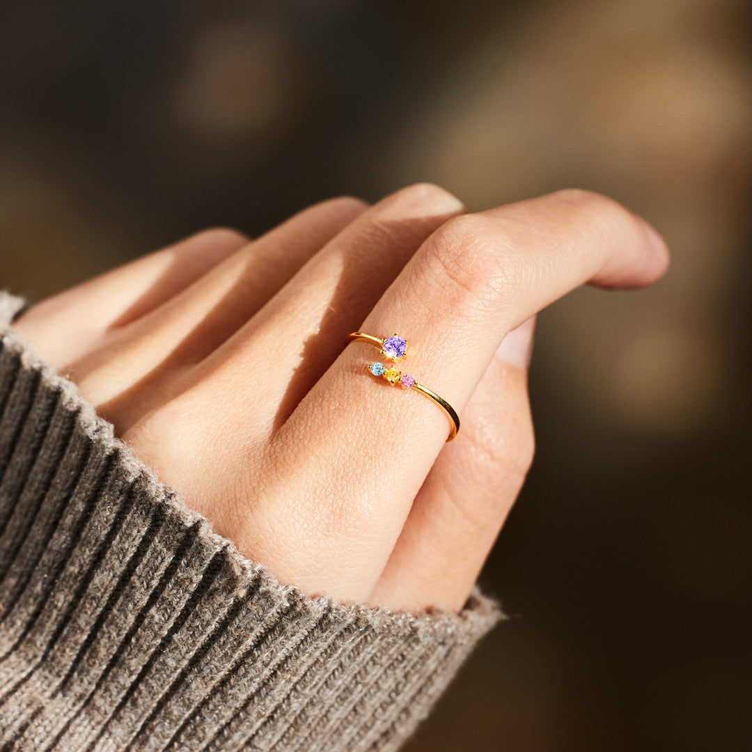Mom And 1-5 Kids Birthstones Open Wrap Ring