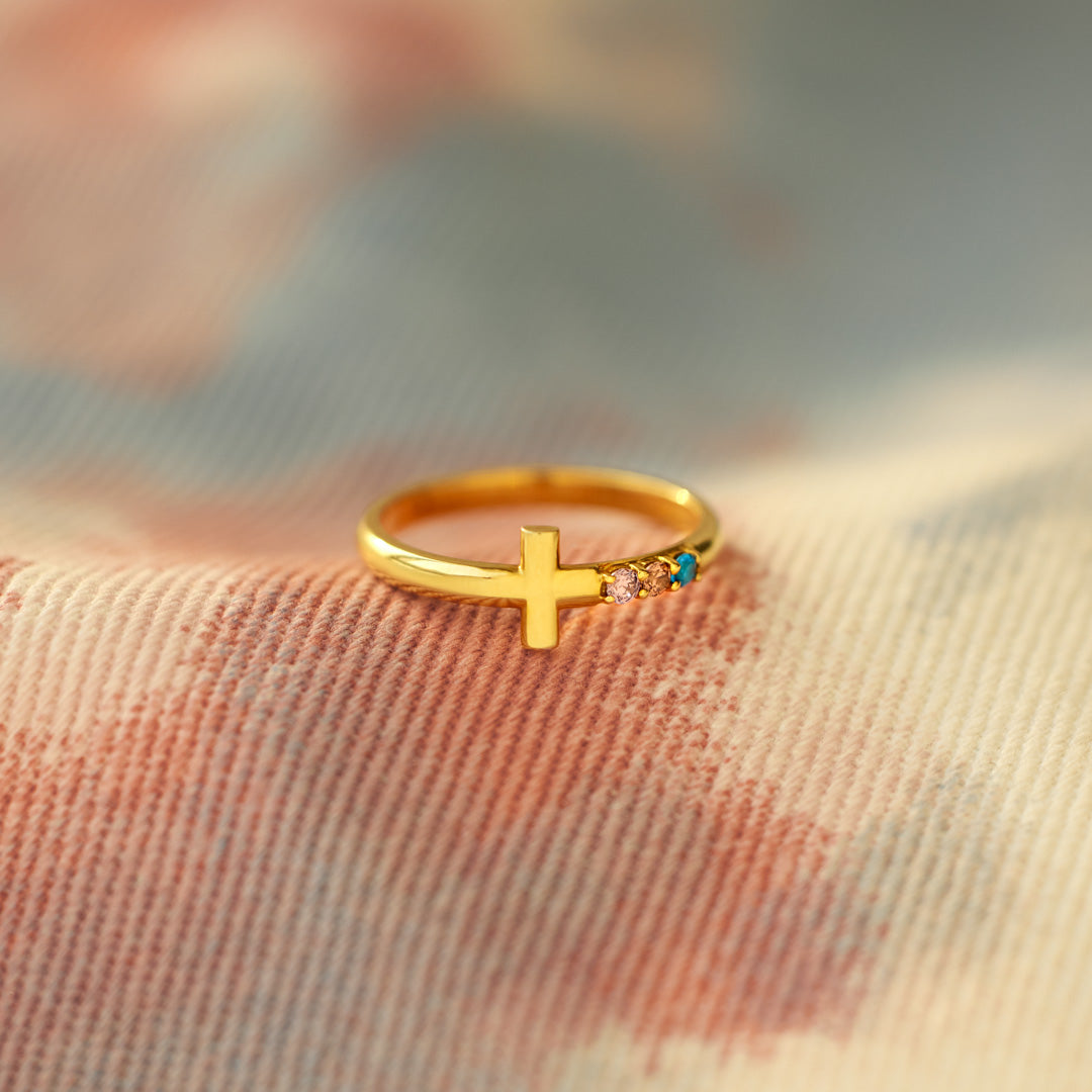 1-7 Birthstones Cross Ring