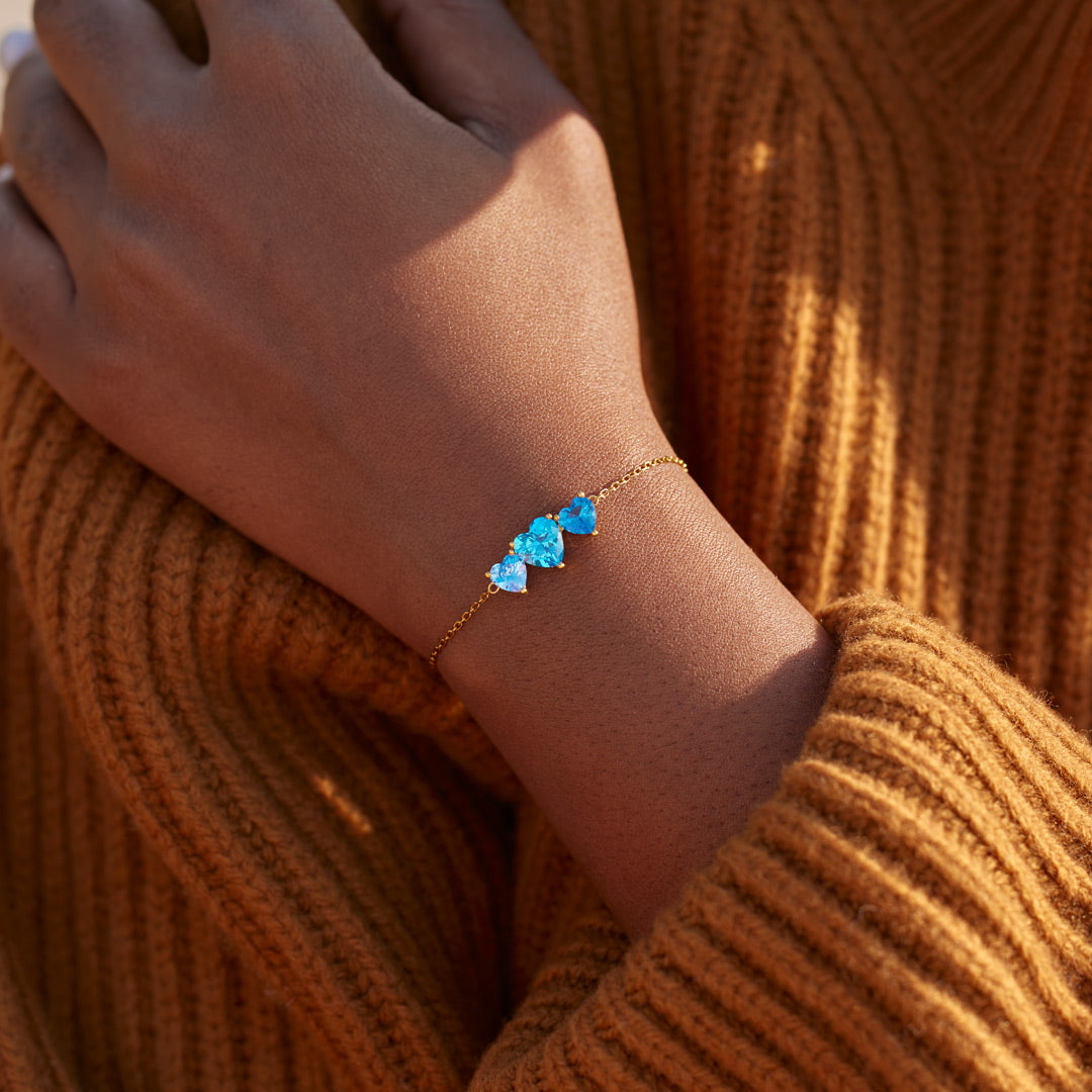 Mama's Valentine Mom And 1-6 Kids Heart Birthstone Bracelet