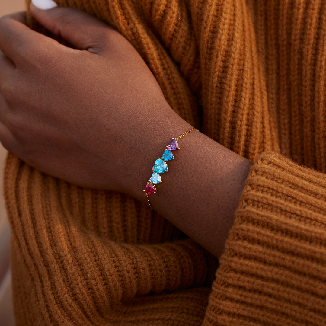 Mama's Valentine Mom And 1-6 Kids Heart Birthstone Bracelet