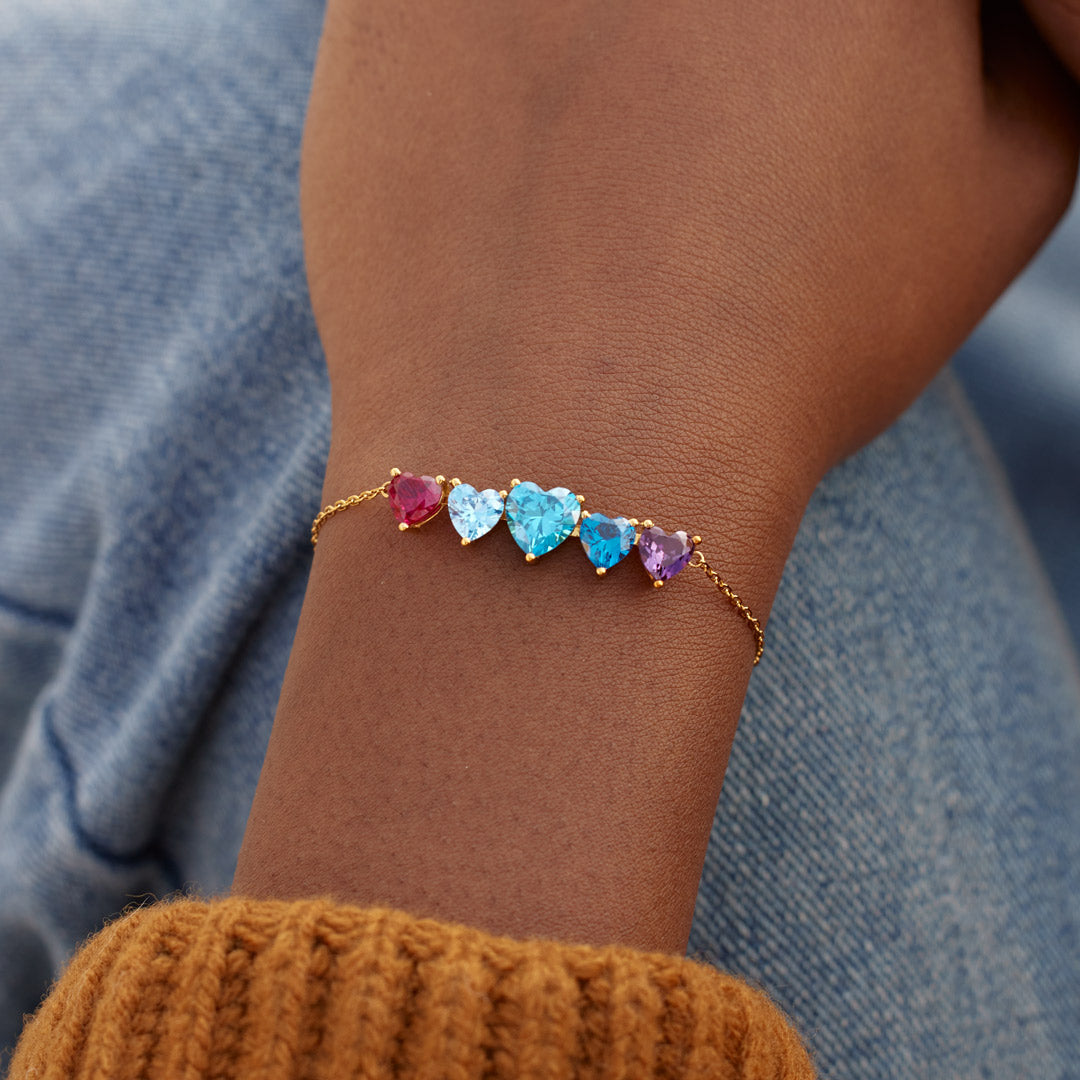 Mama's Valentine Mom And 1-6 Kids Heart Birthstone Bracelet