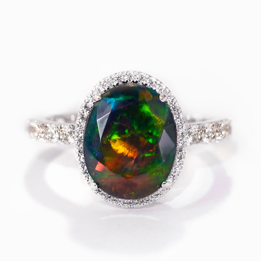 Real Oval-Shape Black Opal Cocktail Ring