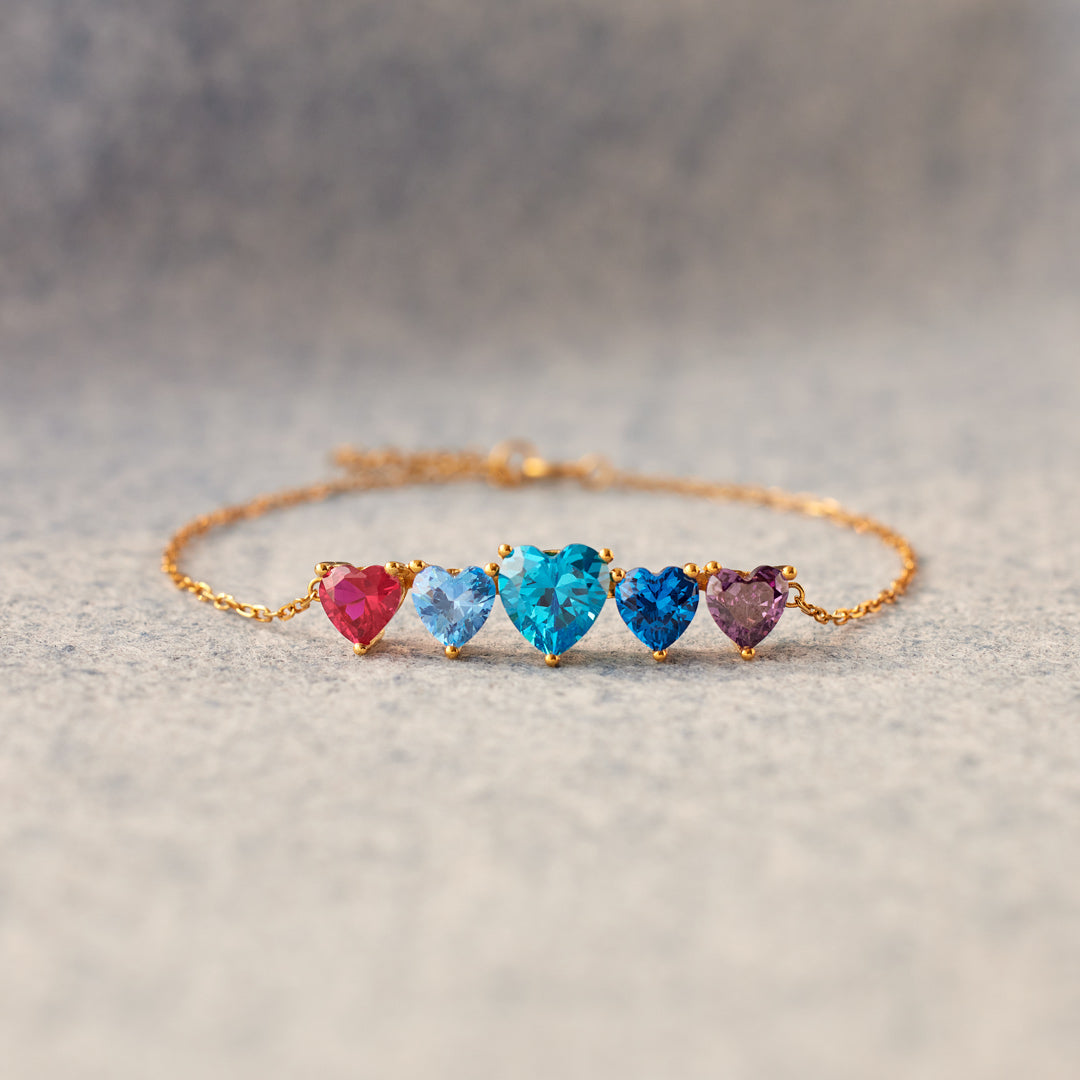 Mama's Valentine Mom And 1-6 Kids Heart Birthstone Bracelet