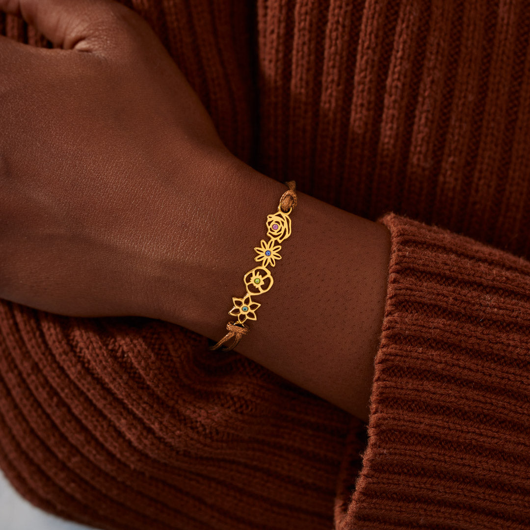 Nana's Valentines 1-8 Birth Flowers Leather Bracelet