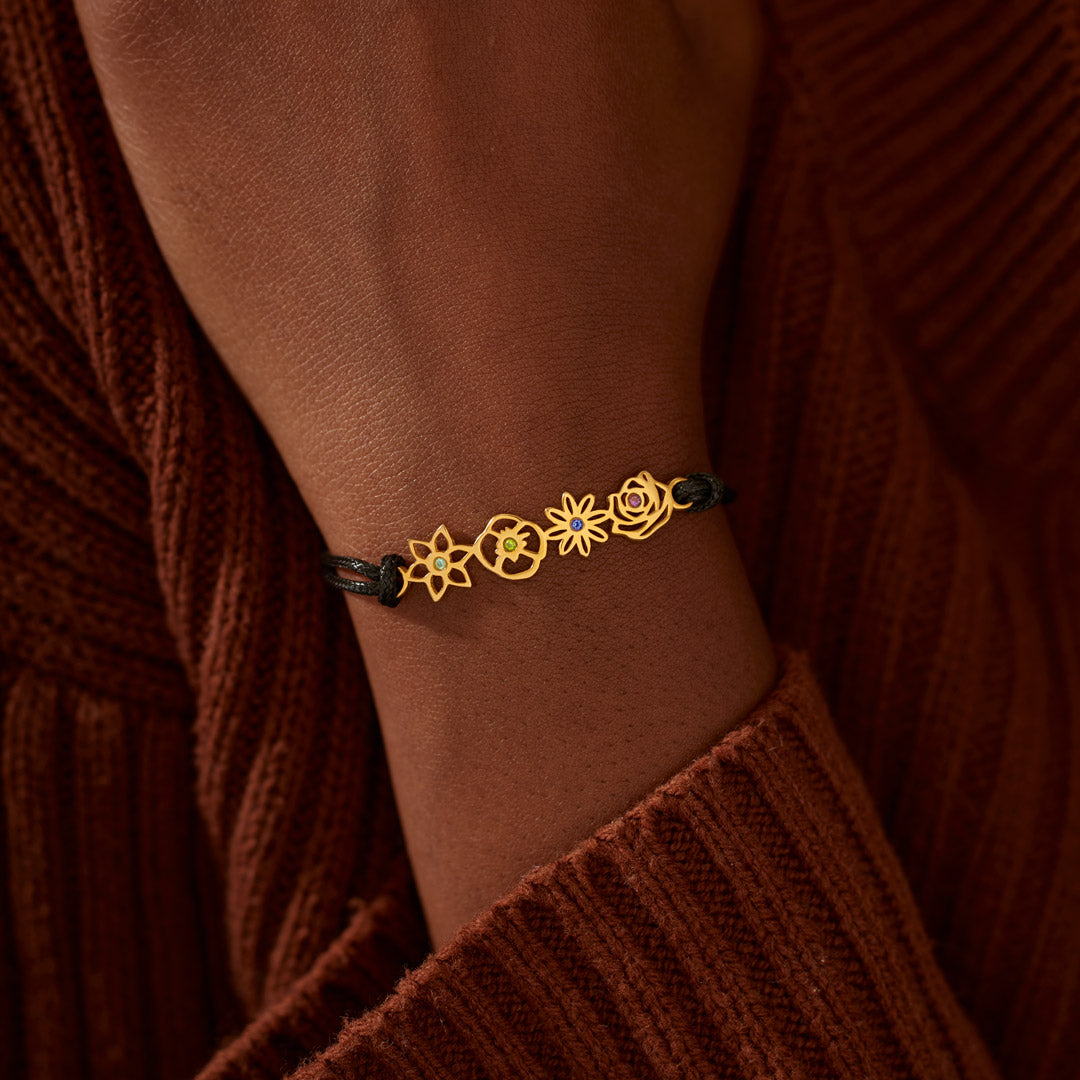 Nana's Valentines 1-8 Birth Flowers Leather Bracelet
