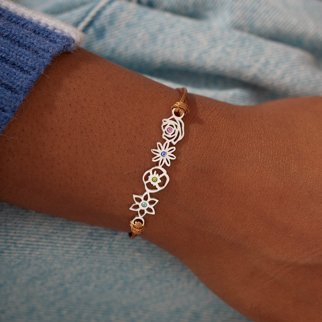 Nana's Valentines 1-8 Birth Flowers Leather Bracelet