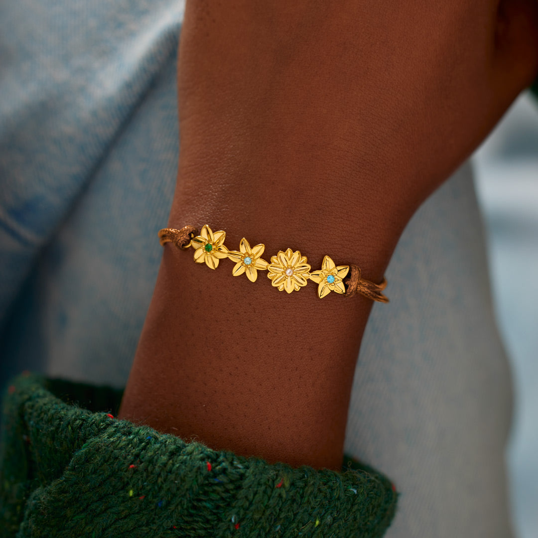 Mama's Valentines 1-8 Three Dimensional Birth Flowers Leather Bracelet