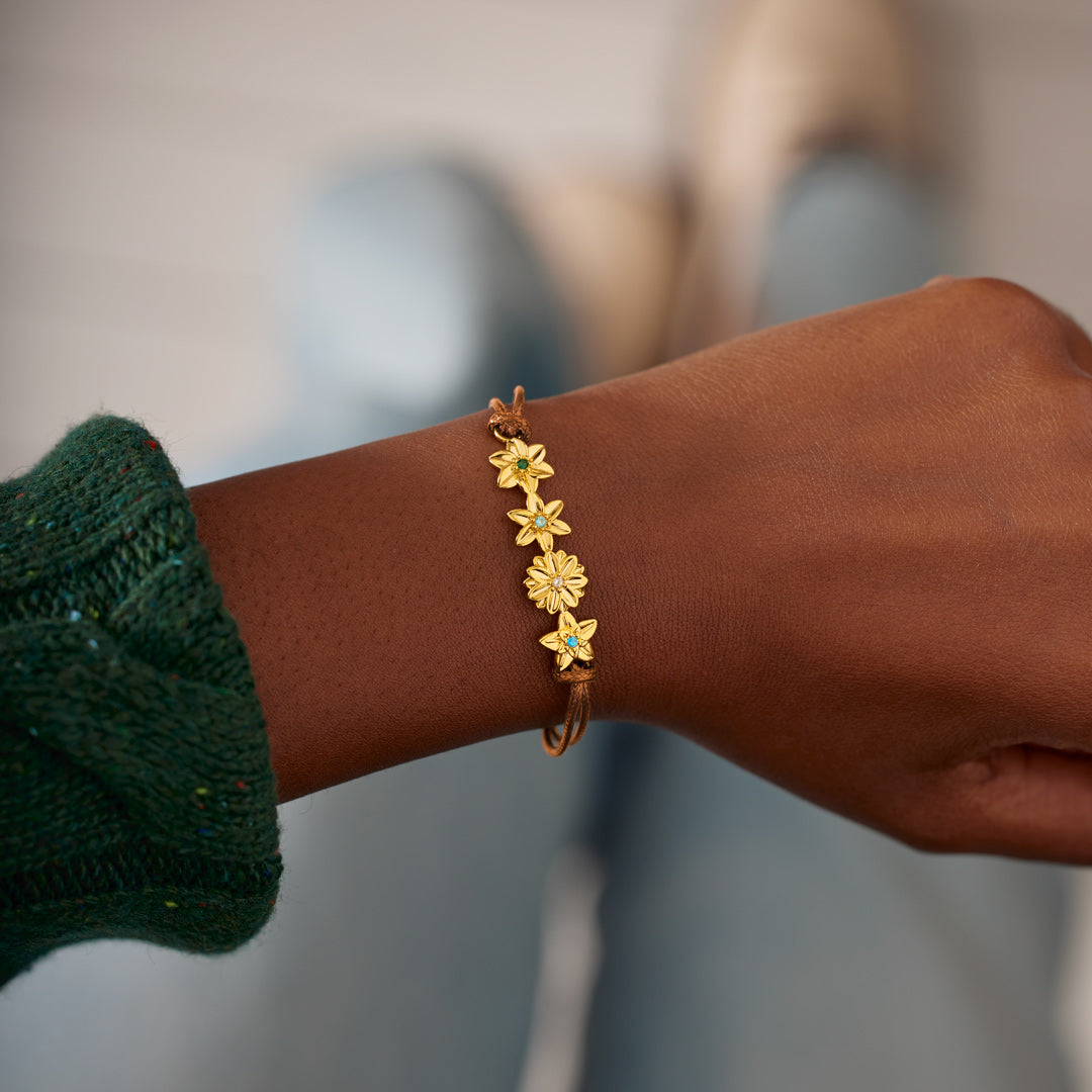 Nana's Valentines 1-8 Three Dimensional Birth Flowers Leather Bracelet