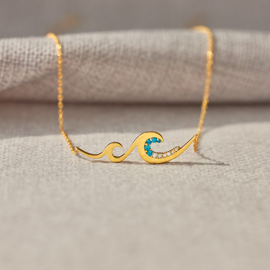 Dear Daughter I Will Be There For You Gradient Blue Wave Necklace