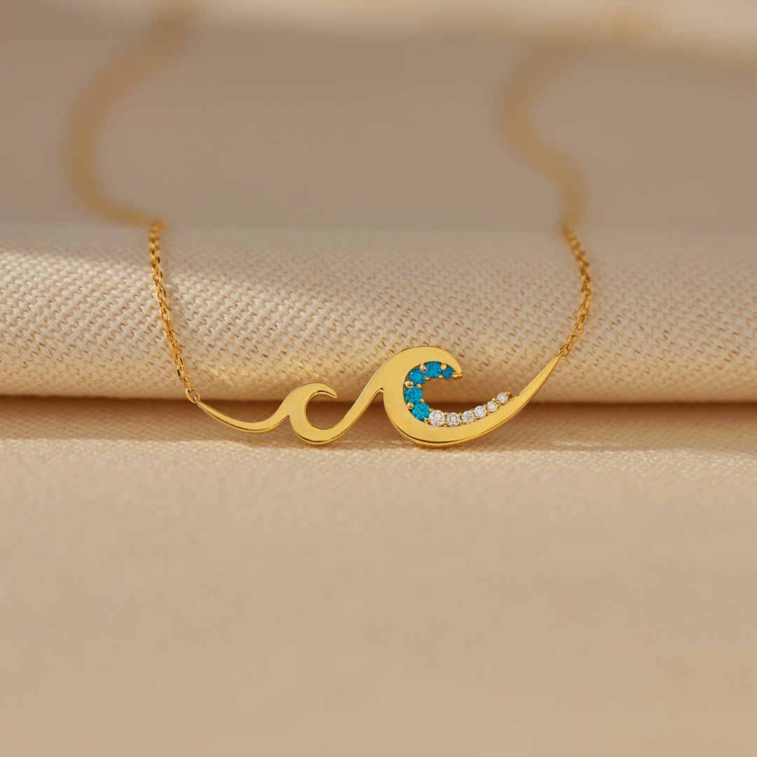 Dear Daughter I Will Be There For You Gradient Blue Wave Necklace