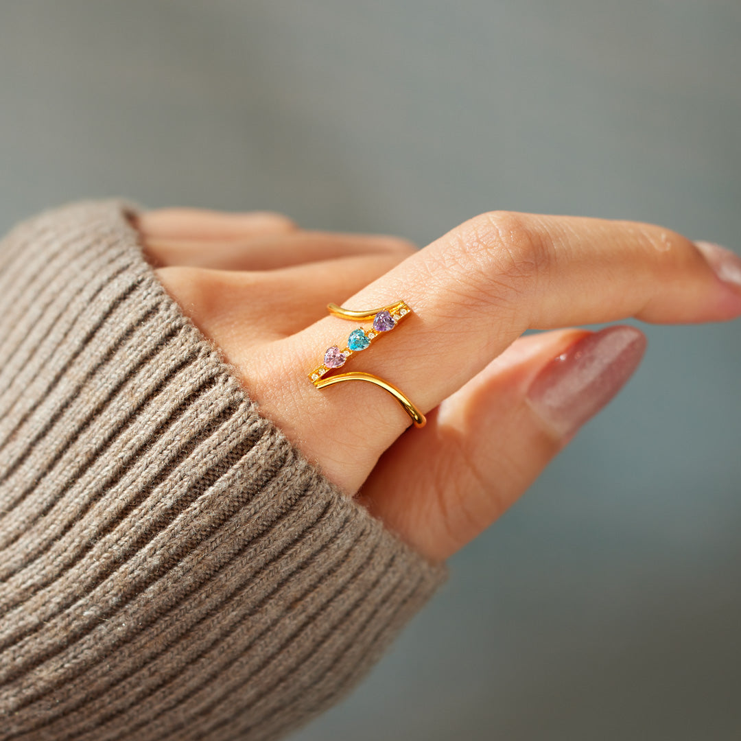 Mama's Valentine 1-6 Heart Birthstones Bypass Ring