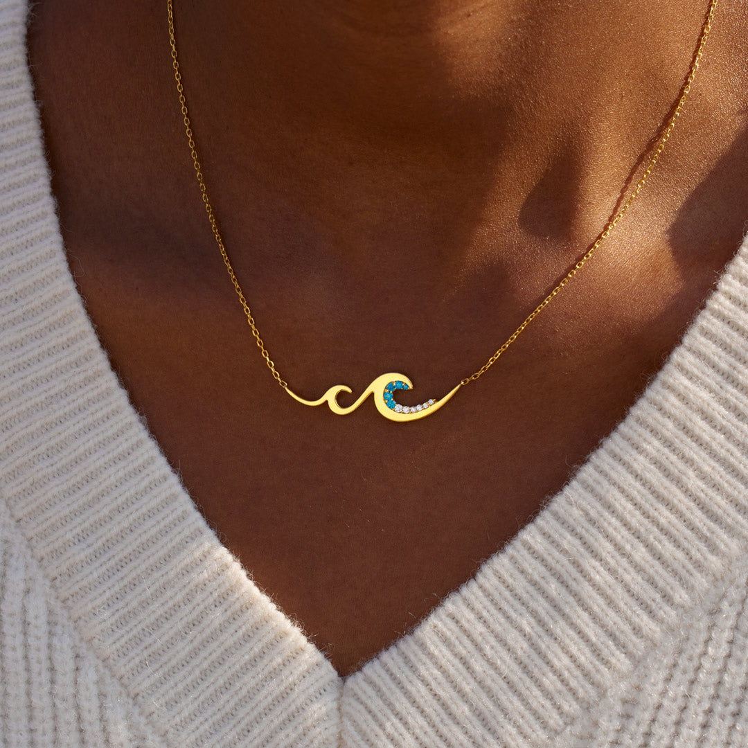 Dear Daughter I Will Be There For You Gradient Blue Wave Necklace