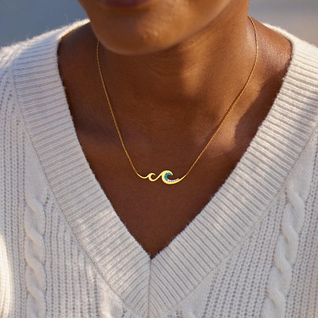 Dear Daughter I Will Be There For You Gradient Blue Wave Necklace