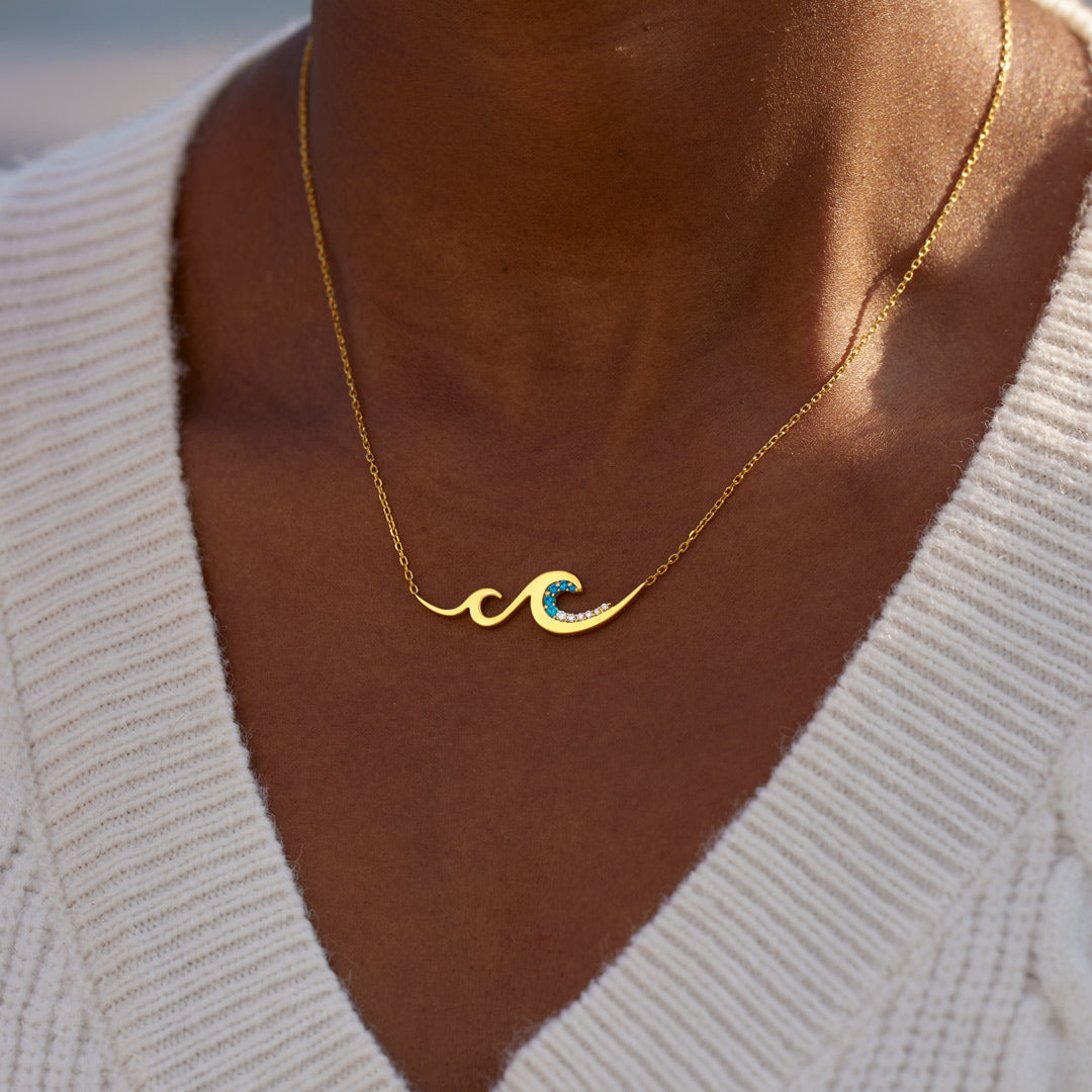 Dear Daughter I Will Be There For You Gradient Blue Wave Necklace