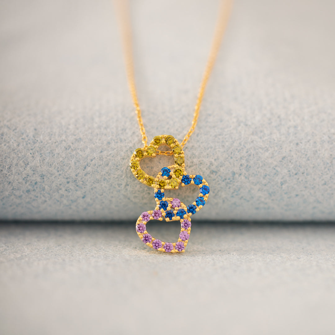 Mama's Valentines 1-8 Birthstones Linked Hearts Necklace