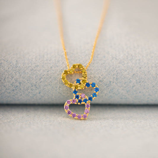 1-8 Birthstones Linked Hearts Necklace