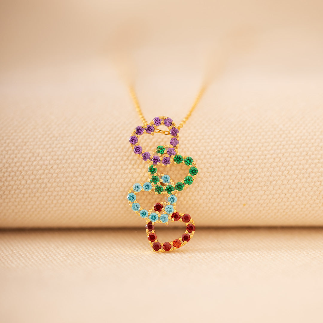 1-8 Birthstones Linked Hearts Necklace