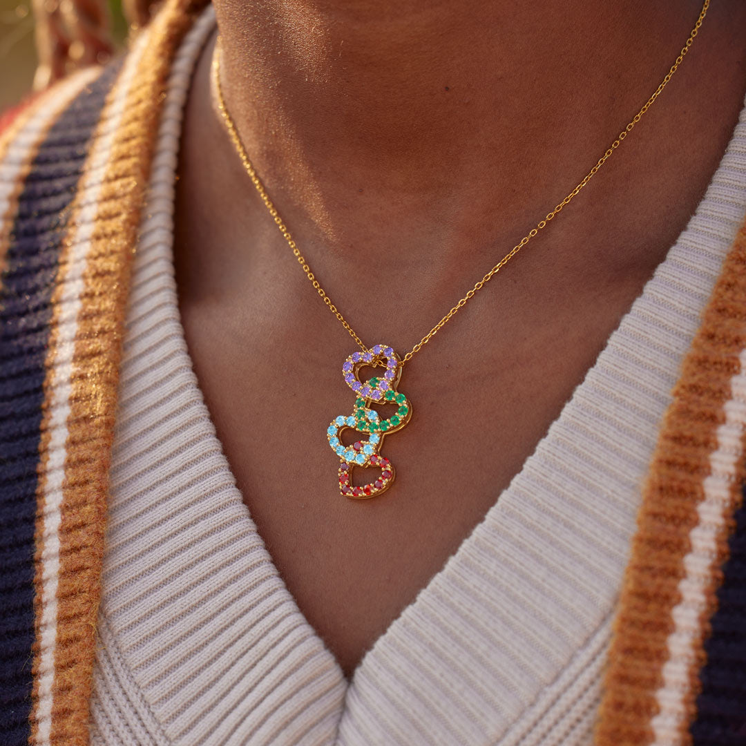 Mama's Valentines 1-8 Birthstones Linked Hearts Necklace