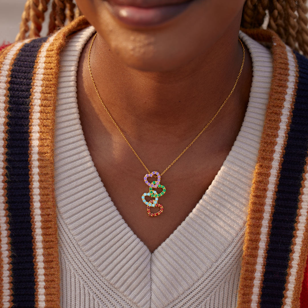 Mama's Valentines 1-8 Birthstones Linked Hearts Necklace