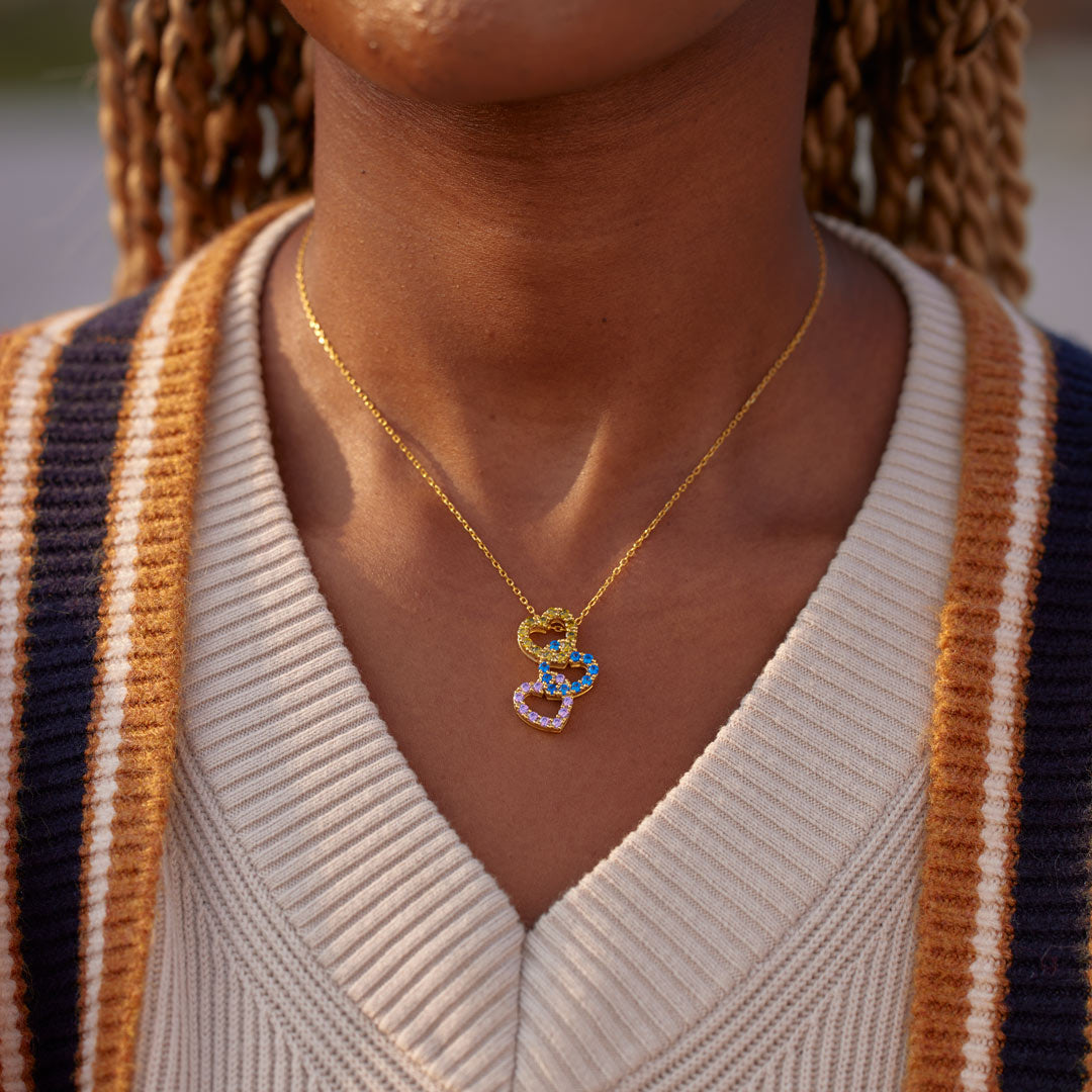 Mama's Valentines 1-8 Birthstones Linked Hearts Necklace